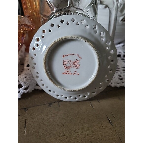 AIYO China Hand Painted Floral PANSIES RETICULATED PLATE Occupied Japan - Picture 3 of 4